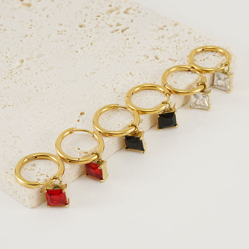 Wholesale Titanium Steel Colored Zircon 18K Stainless Steel Cube Diamond Temperament Earrings